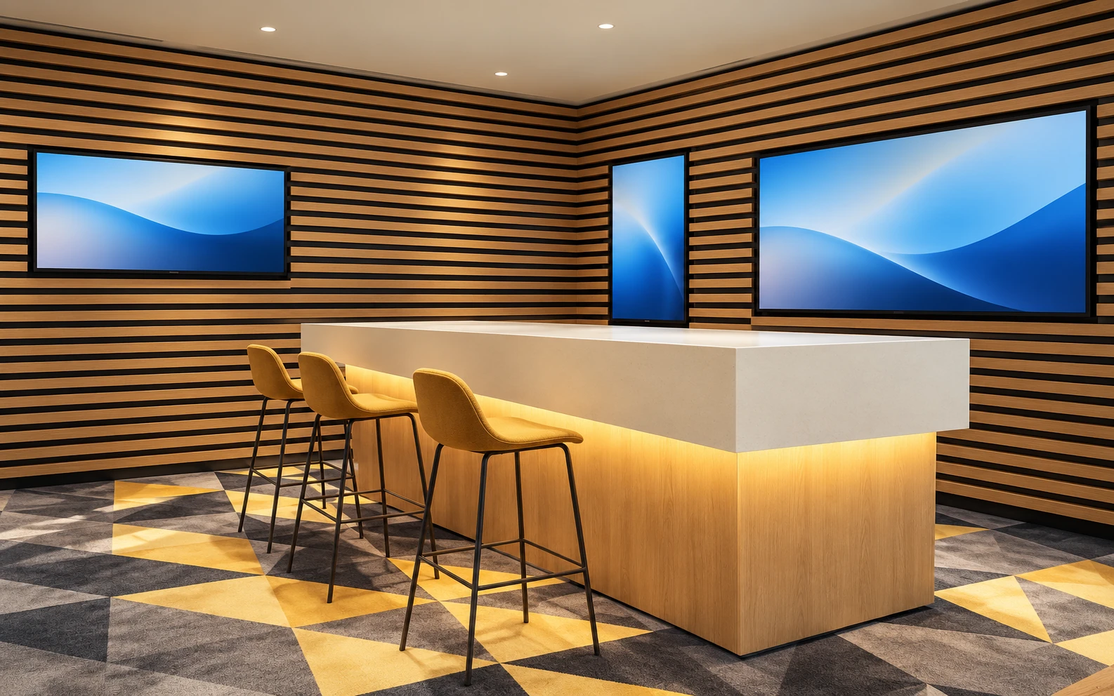 Visualisation inspirée d’une installation I-TV : Écrans intégrés · Espace de présentation